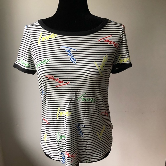NEW Modcloth Black and White Love Print Stripe Tshirt Size XS - Picture 1 of 7